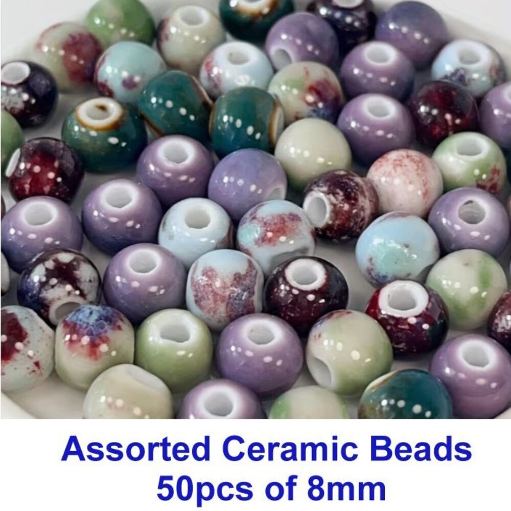 Assorted Ceramic Beads 50pcs of 8mm